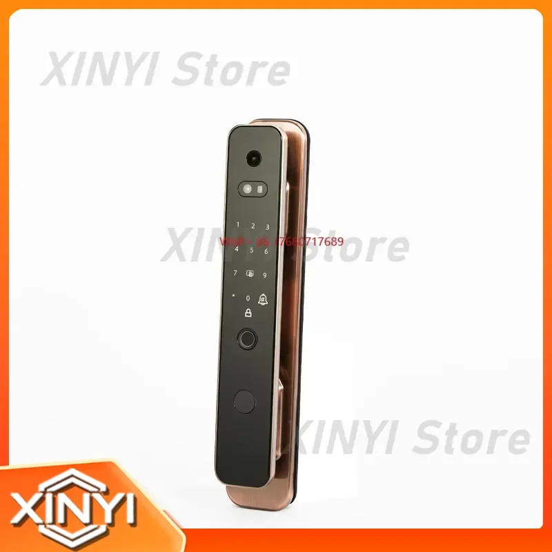 3D Face Recognition Smart Door Lock with Automatic Cat's Eye Fingerprint Sensor Aluminum Alloy Wood Compatible WiFi Cloud for