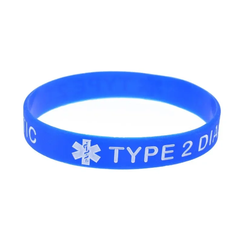 50 Stück Medizinisches Silikonarmband für Typ-2-Diabetiker, Gummiarmreif, Gesundheitsbewusstseinsarmband, Erwachsenengröße, 7 Farben – Detail 5