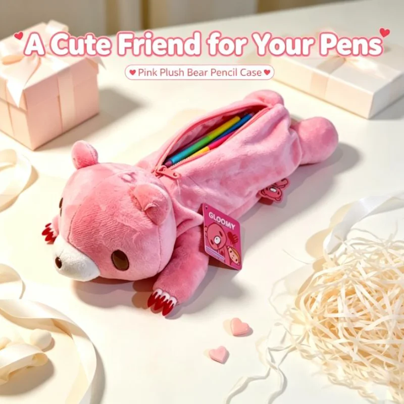 Bloody Bear Pencil Case Pink Y2K Makeup Bag Aesthetic Stationery Pouch Kawaii School Supplies Christmas Gift