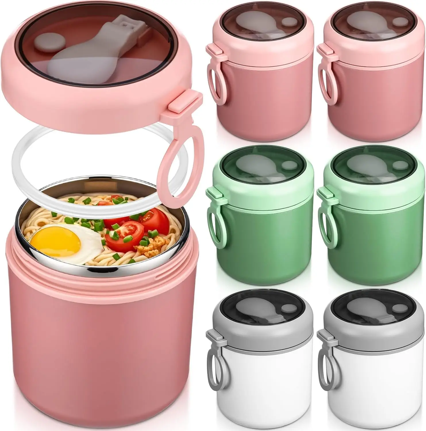 

6 Pack Insulated Food Jars with Spoon, Stainless Steel Thermal Cup for Hot/Cold Meals, Wide Mouth Lunch Carrier