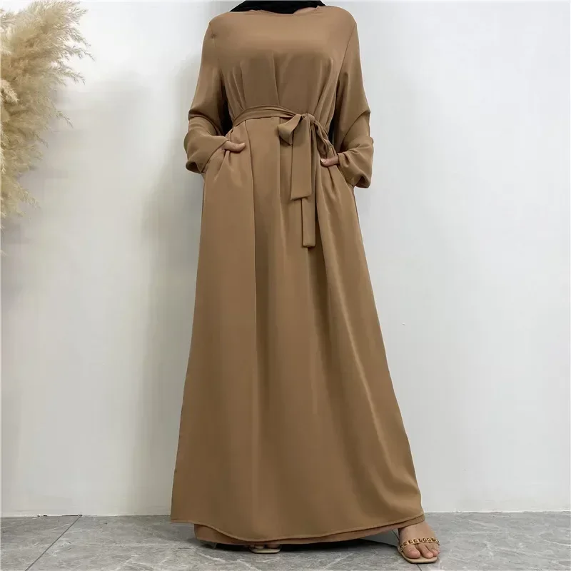 New Arrival Nida Dubai Long Woman Evening Dress Muslim Abaya Kimono solid color Pocket Kaftan Turkey Hight Class Luxury Robe