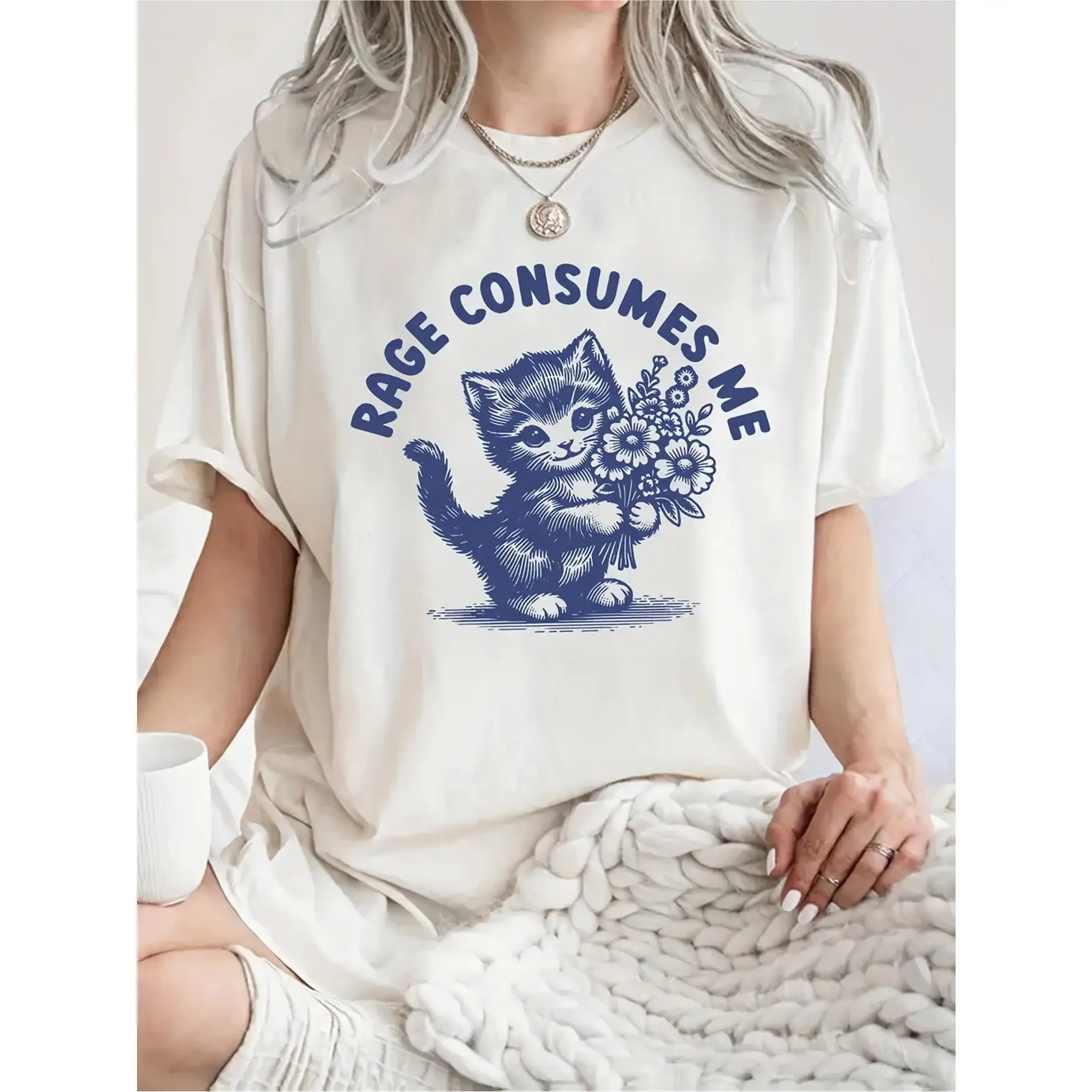 

"Funny Cat T-Shirt for Women | 'Rage Consumes Me' Cute Kitten Graphic Tee | Sarcastic Internet Meme Gift"