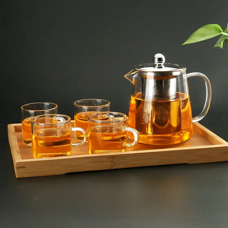 Heat Resistant Glass Teapot With Stainless Steel Infuser Heated Container Tea Pot Good Clear Kettle Square Filter Baskets