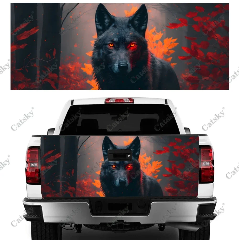 Colorful Painting Of Wolf Truck Tailgate Wrap Professional Grade Material Universal Fit for Full Size Trucks Weatherproof