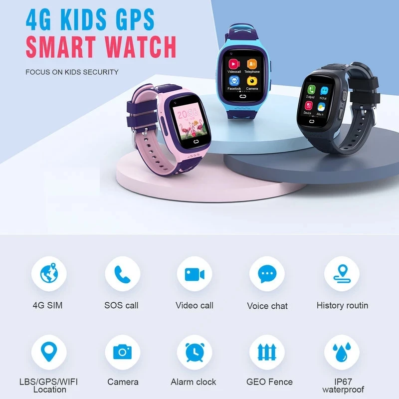 Kids Smart Watch 4G GPS Tracking IP67 Waterproof children Smartwatch Security Fence SOS SIM Call Sound Guardian For Boy Girls