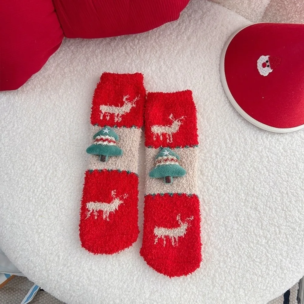 

New Santa Claus Christmas Socks Soft Coral Fleece Coral Fleece Socks Warm Cartoon Sleep Stockings New Year