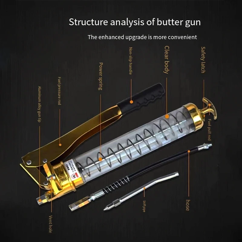 900CC Transparent Large Piston Double Pressure Rod Butter Gun Gold Paint Transparent Barrel Body Double Piston More Labor-Saving