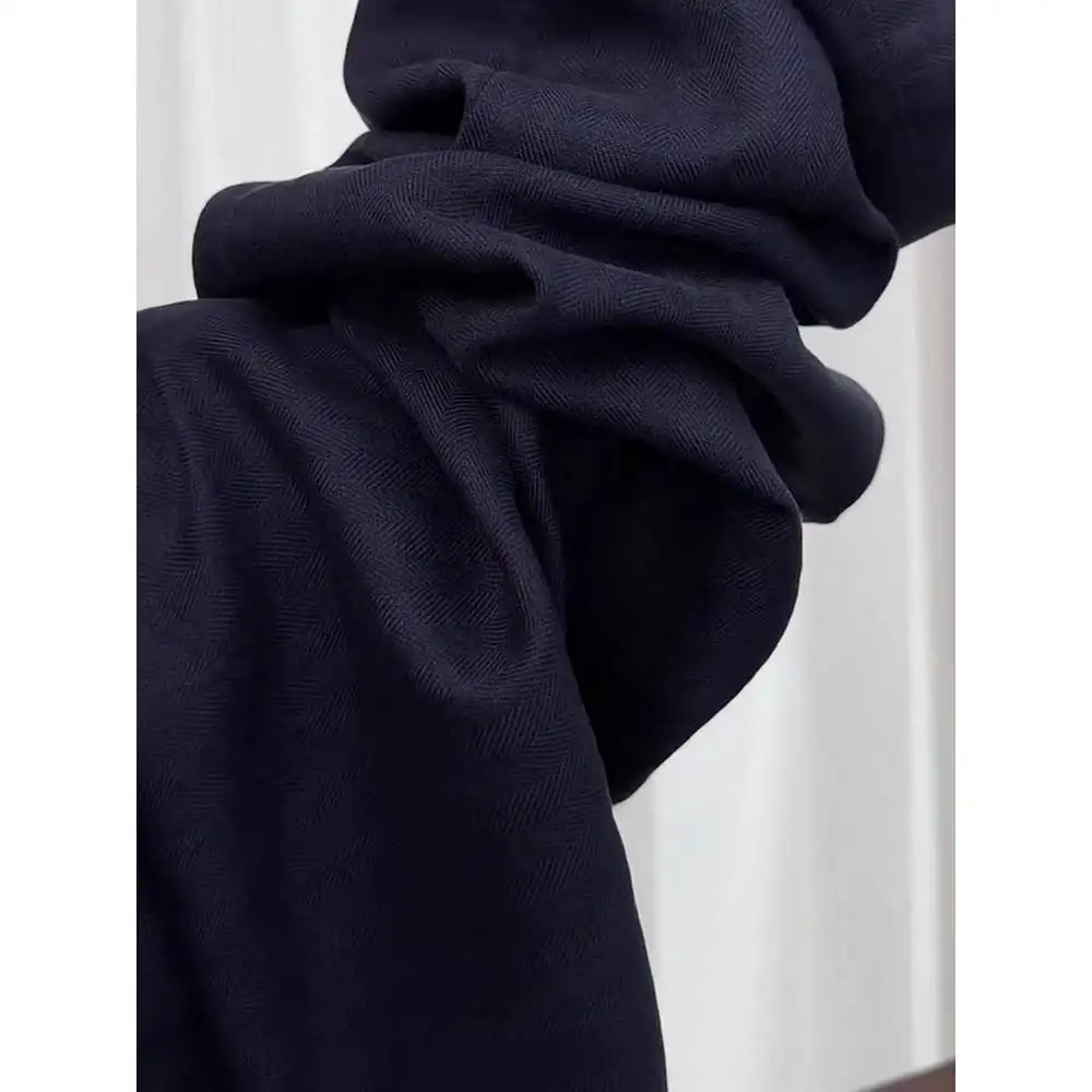 ハイウエストルーズフィットカジュアルパンツ秋ブルーコットンリネンストレートレッグプロフェッショナルスーツパンツ梨型体型女性向け