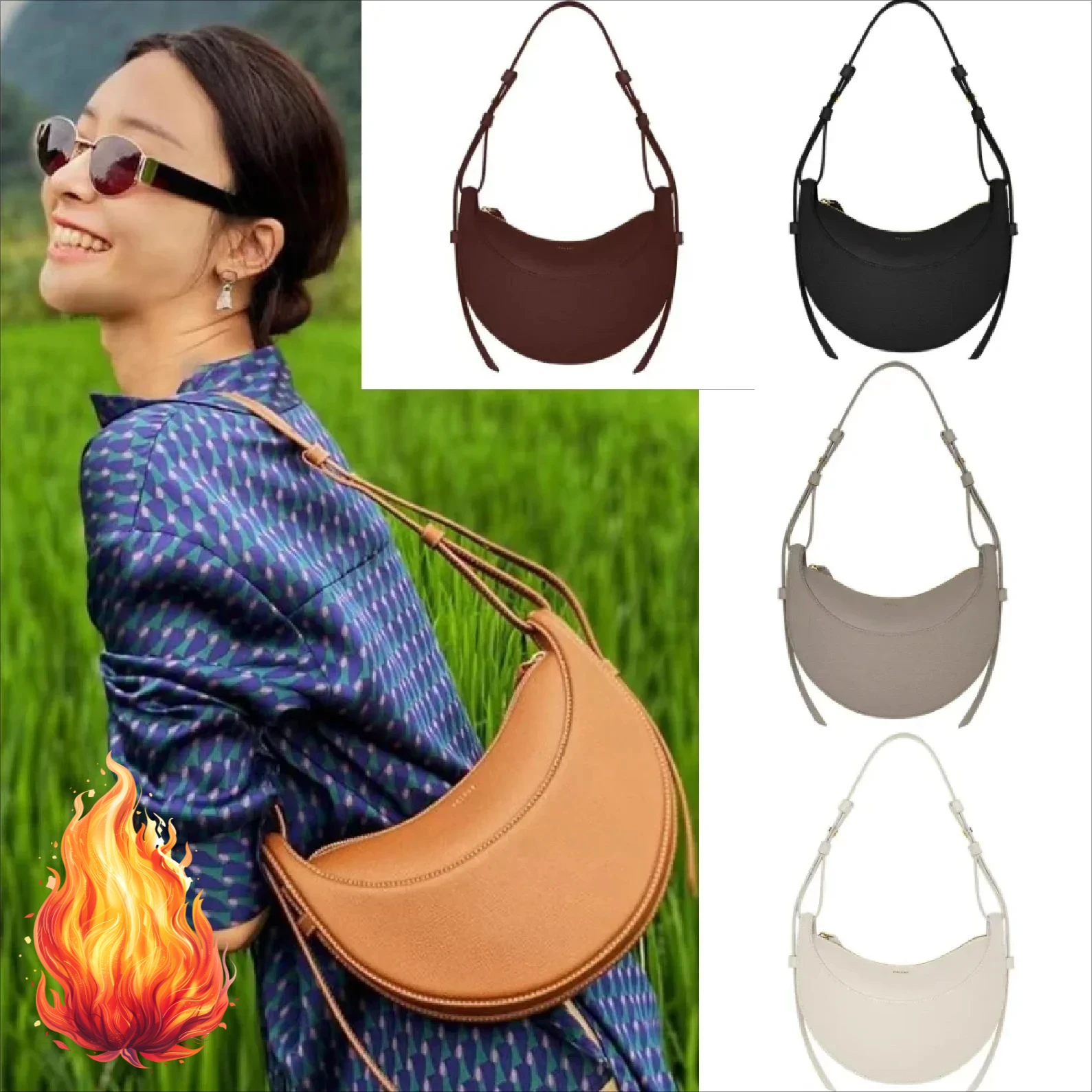 Bolso ligero y lujoso con forma de media luna para mujer, bolso de almacenamiento de hombro Simple con diseño de nicho Boling'en