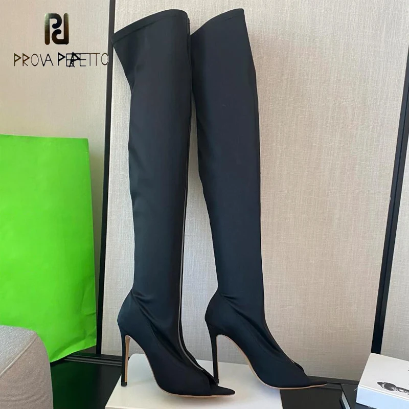 

Thigh High Long Boots Chic Fashion Women Over The Knee Bright Leather Slim Sexy Pointed Peep Toe Thin Heel Party T-show Bota