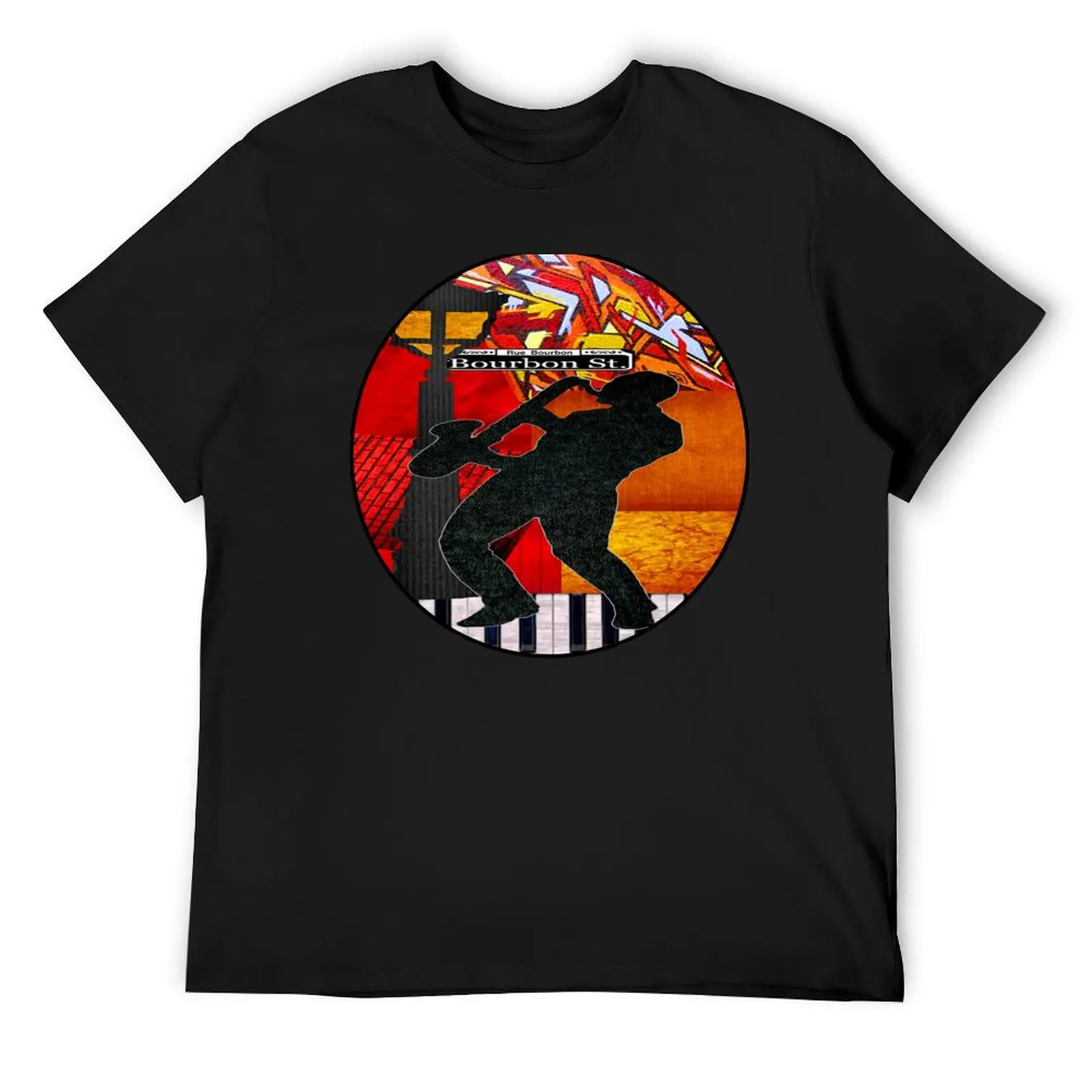 

Bourbon St. Jazz Saxophone Player T-Shirt cute tops Short sleeve tee oversized plain white t shirts men