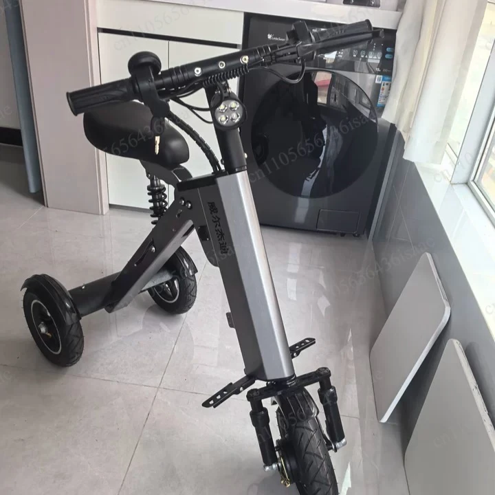 Folding 3-Wheel Electric Scooter, 350W 36V, 2 Seats Parent-child Commute Tricycle