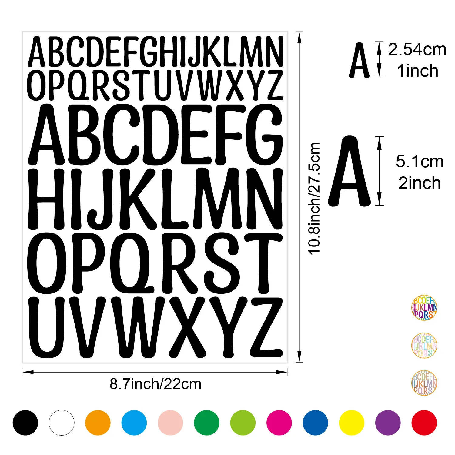 Waterproof Vinyl Alphabet Stickers 1inch 2inch Self Adhesive Letter Labels DIY Gift Packaging Notebook Journal Decor Stickers