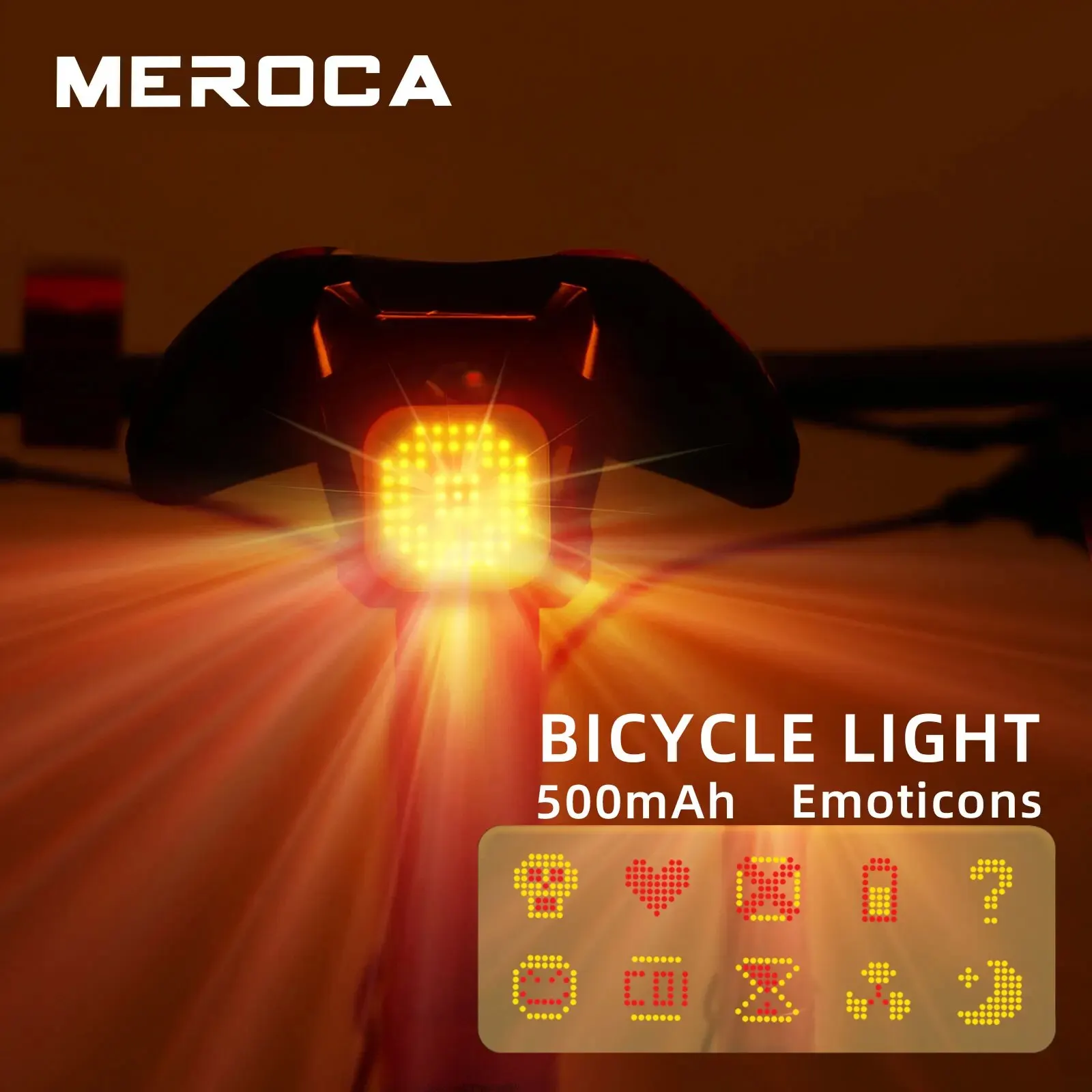 MEROCA Bicycle Rear Light 500mAh IPX4 Water Proof Rechargeable Emoticons Pattern Smart Brake Induction Mtb\\Road Bike Tail Light