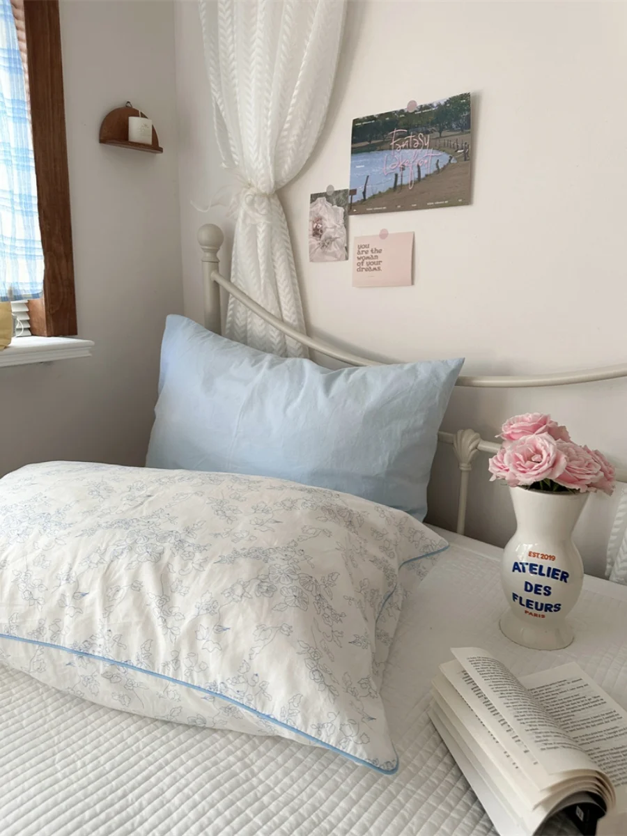 Pure Cotton Single Pillowcase 40 Thread Count 48x74 Size Healing Blue  Life Brand Bedding Accessories for Individuals