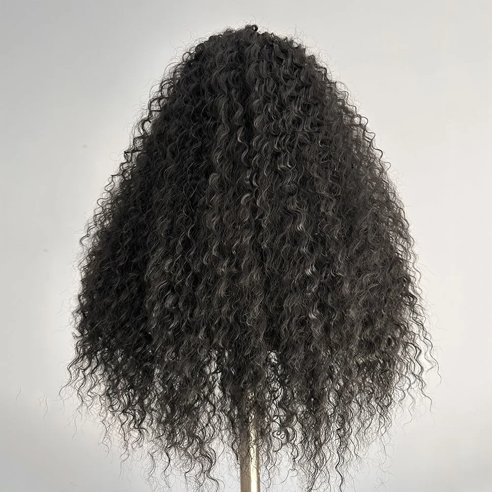 Peruca dianteira longa com renda para mulheres, peruca encaracolada preta natural, pré-arrancada, cabelo macio de bebê, sem cola, 26 in, 180 densidades