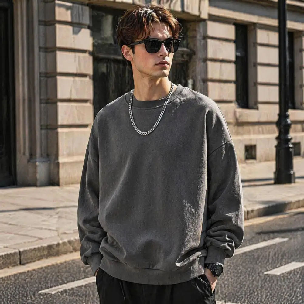 Autumn Winter Sweatshirts For Men Loose Round Neck Pullovers Long-sleeved Bottoming Shirts For Men Versatile Trendy Tops
