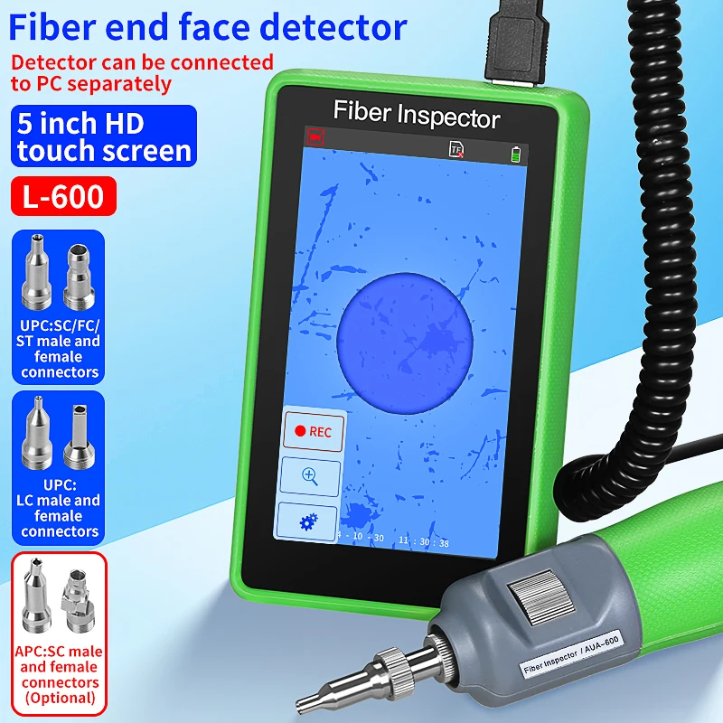 L-600 Optical Fiber End Face Detector SC ST FC LC Interface 400X Fiber Optic Microscope Inspect Tool 5-inch Display Screen