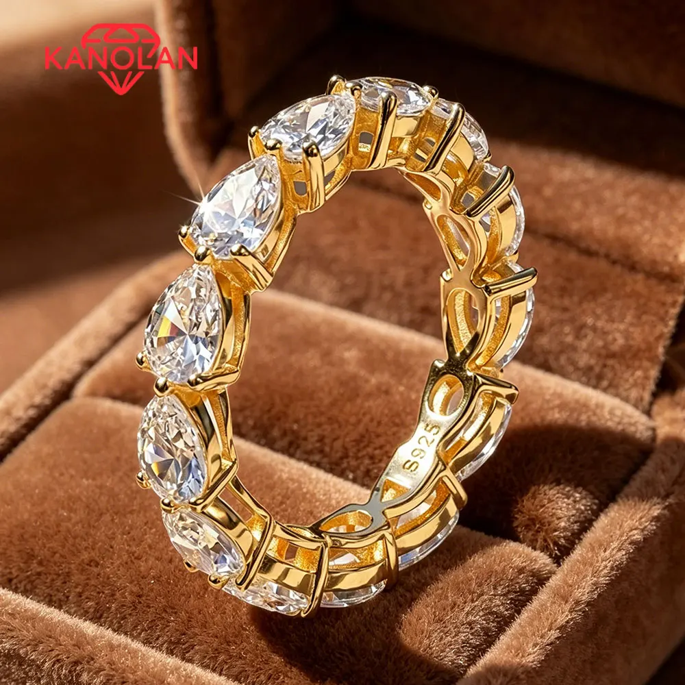 KANOLAN Pear Cut Moissanite Eternity Ring s925 Sterling Silver Stackable Band Diamond Alternative Jewelry for Women Wedding Gift