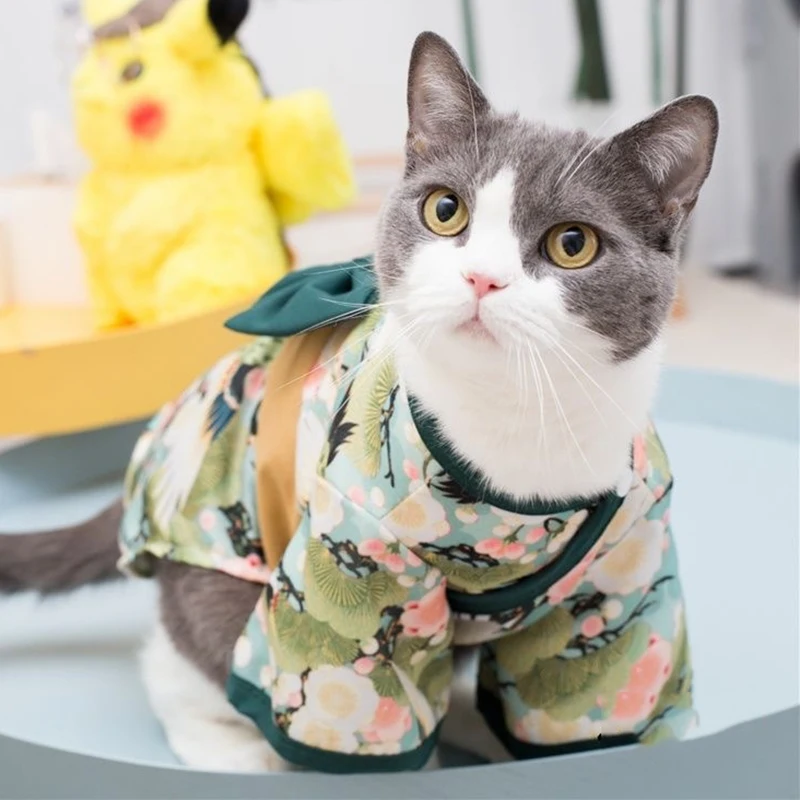 Abrigo fino de estilo japonés para gato y perro, Kimono de verano para mascotas, ropa para gatos y perros, bonito estampado con lazo, atuendo de gatito Sphynx