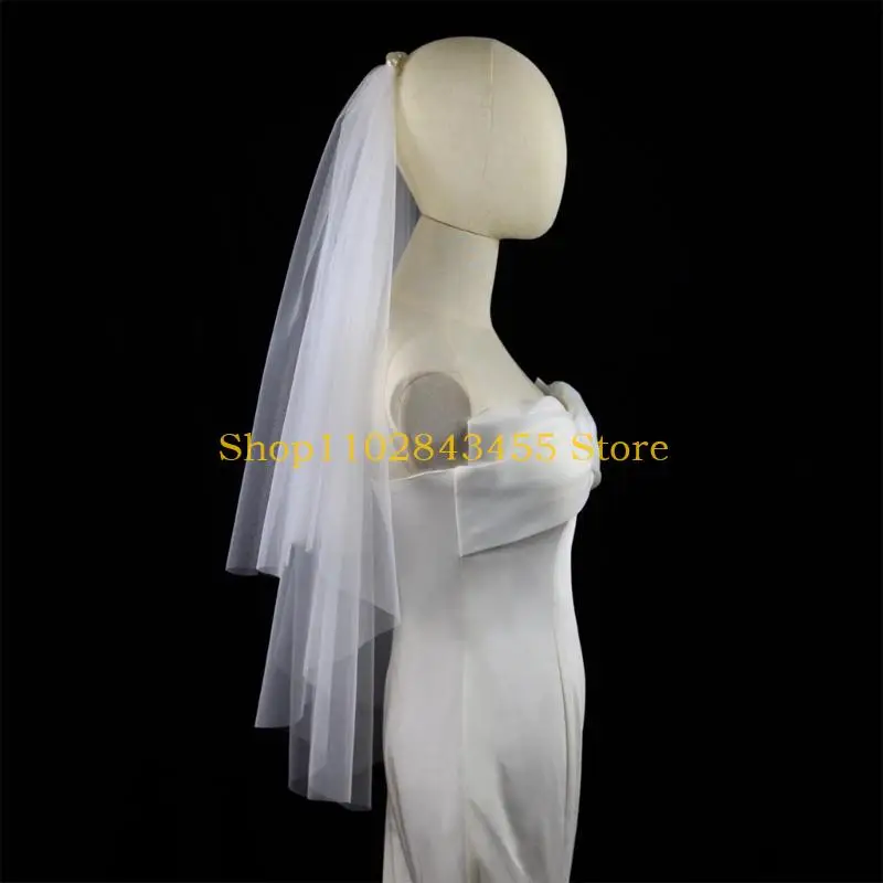 49MC Luxurious White Short Veil with Adjustable Headband Wedding Headpiece for Bachelorette Bridal Shower Gift