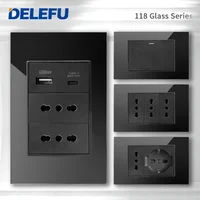 DELEFU vidrio templado negro Italia USB TypeC enchufe de pared de carga rápida Schuko Tuya Wifi interruptor inteligente Sat TV Tel timbre Chile