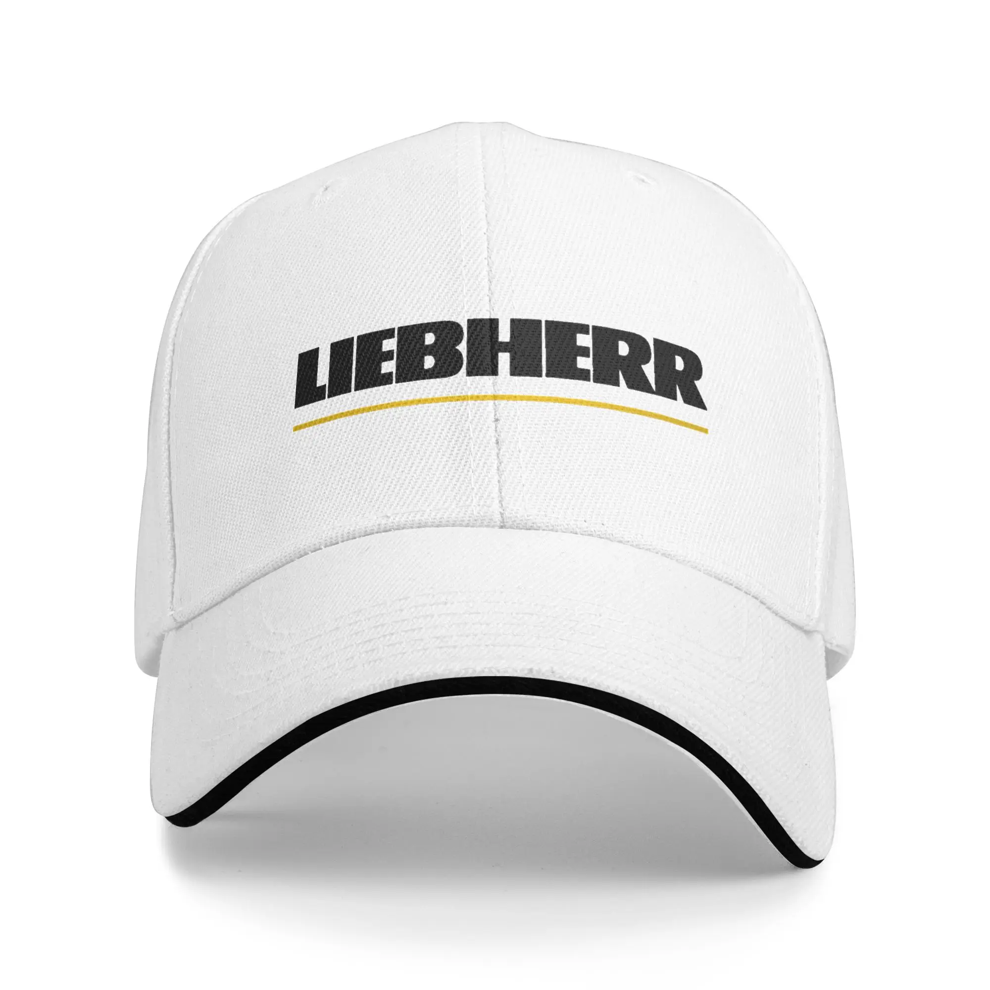 Lässige Baseballkappe in Weiß und Gelb mit Liebherr-Schriftzug, Hippie-Trucker-Mütze für Damen, Sonnenblenden-Design, Snapback-Kappe – Detail 1