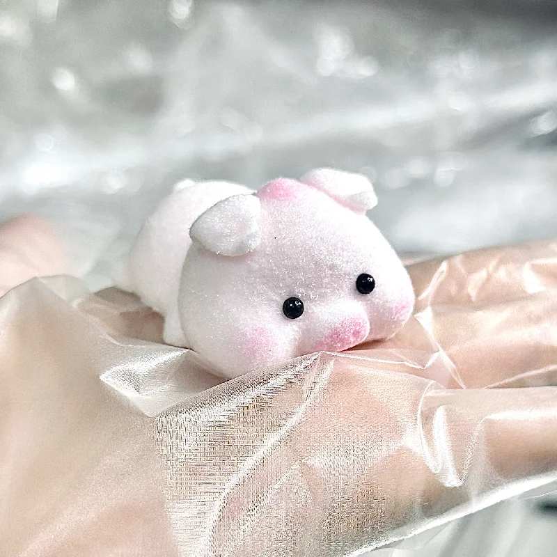 Cartoon Kawaii Squishy Mini Silicone Flocked Piggy Animal Decompression Girl Cute Birthday Gift Ornament Keychain Bag Pendant