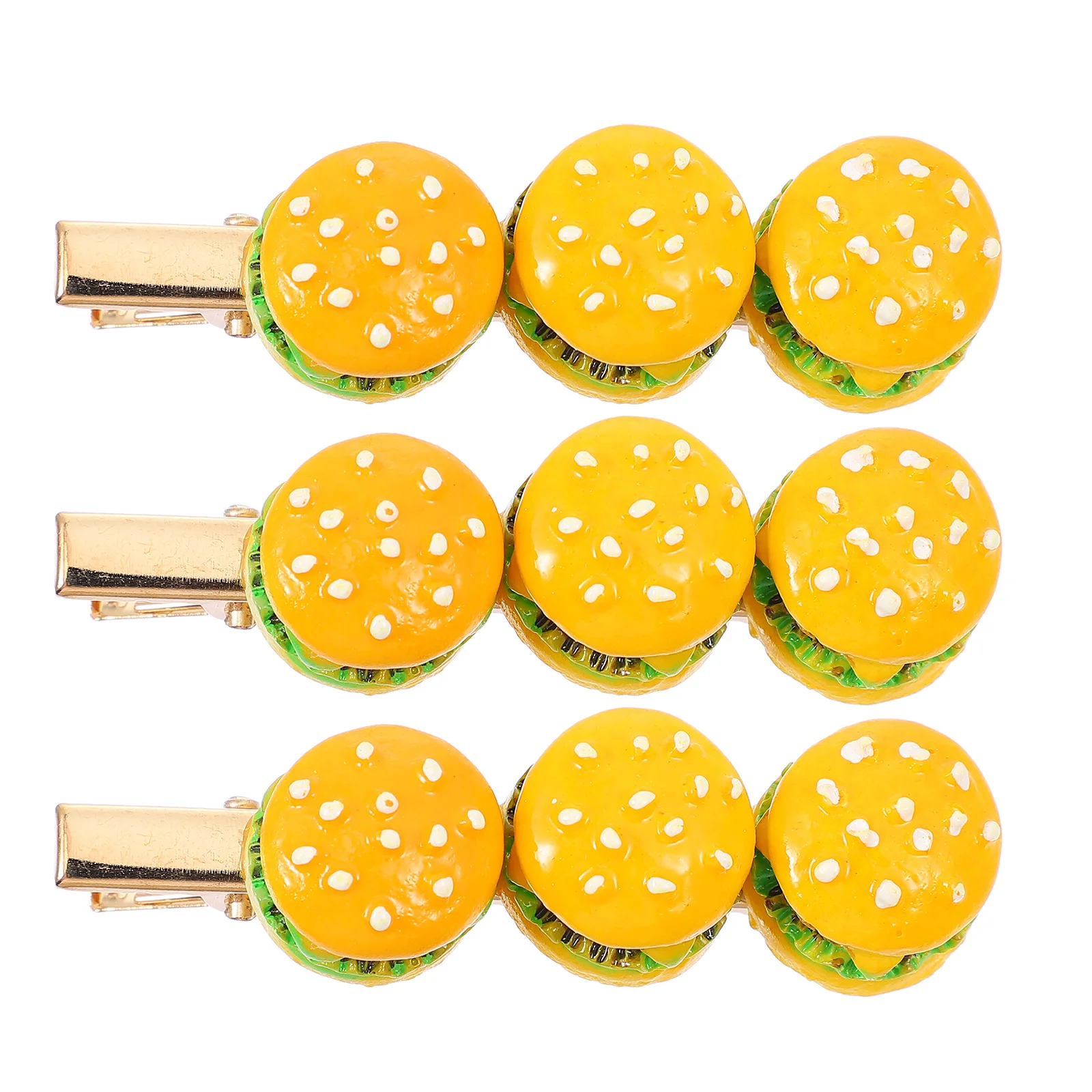 

3Pcs Burger Shaped Hair Clips Cute Hamburger Clamp Metal Alloy Non Slip Girls Hairpin Accessories for Party Daily Wear Hair