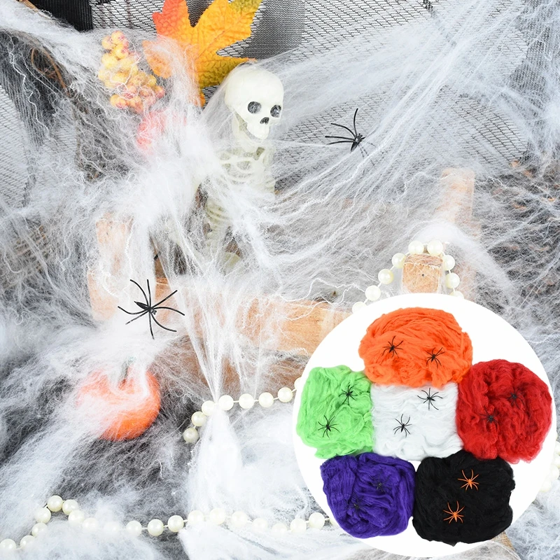 Halloween White Stretchy Cobweb Spider Web Scary Party Scene Props for Happy Halloween Haunted House Home Bar Horror Decorations