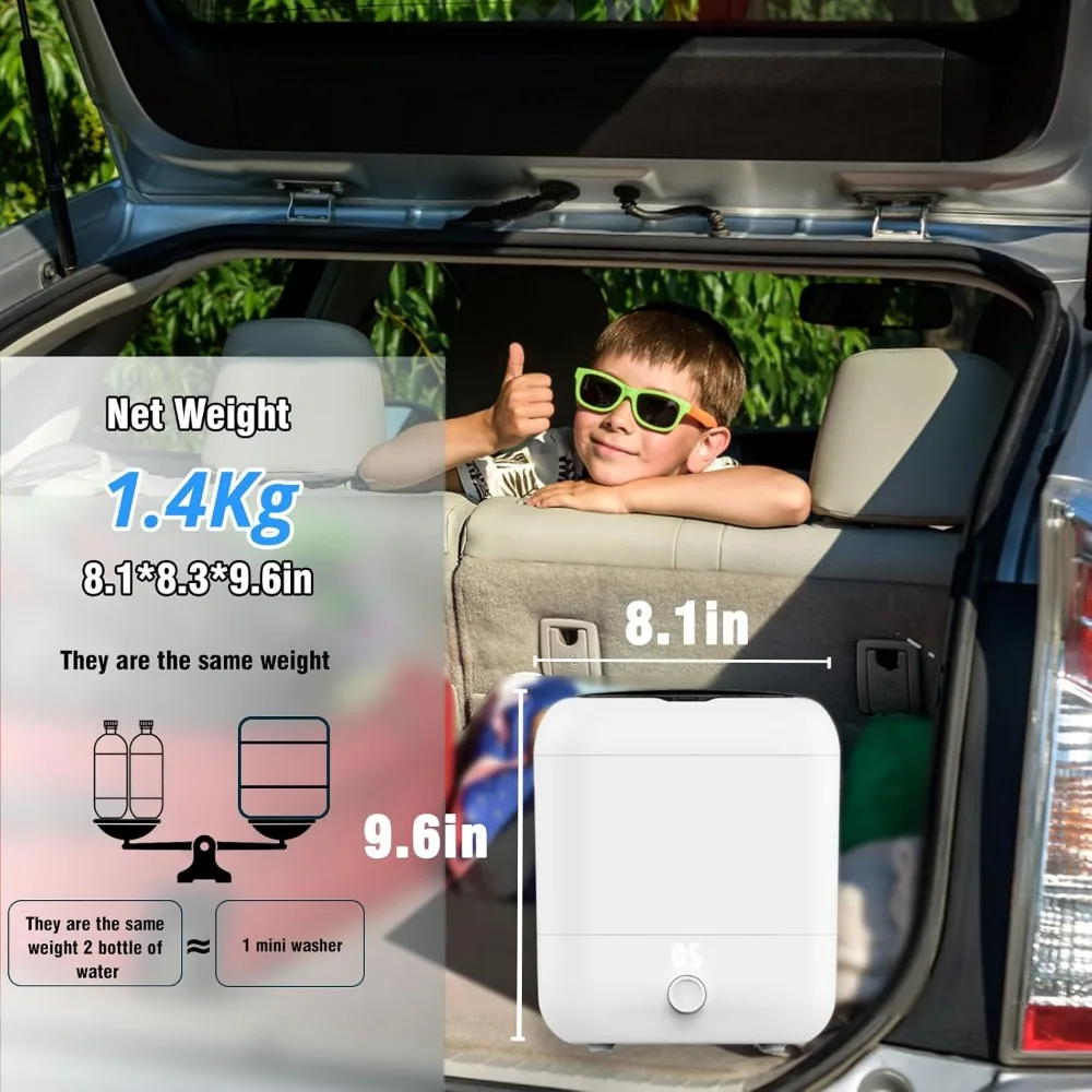 Portable Washing Machine, Rechargeable Cordless Mini Washing Machine with 2000mAh, Charge 1 Time and Up to Use 10 Times