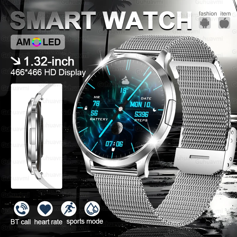 

Женские умные часы с Bluetooth и вызовом, индивидуальный циферблат, женский период, монитор сердечного ритма, оксиметрия, AMOLED HD-экран, умные часы для мужчин 2025