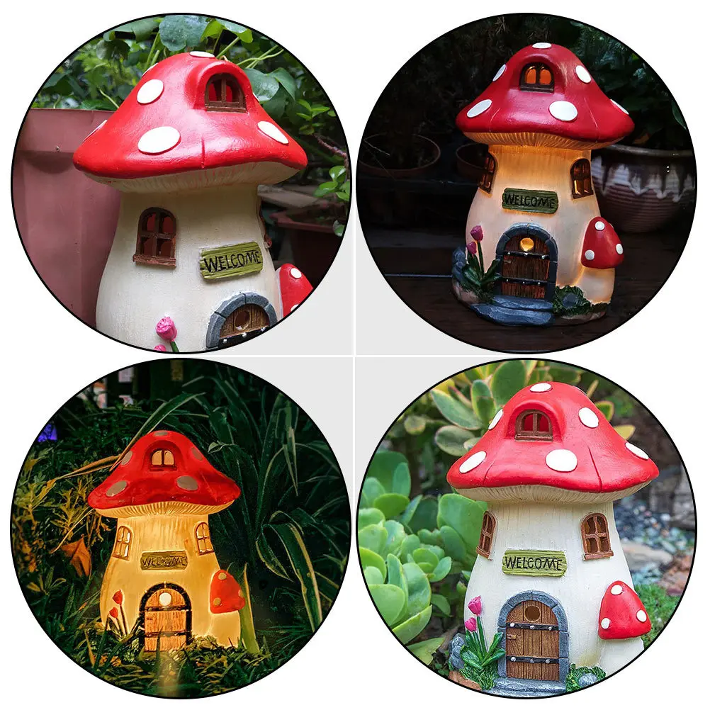 

1 шт., солнечная лампа, грибной дом, изделие из смолы, садовый орнамент, уличный светящийся пейзажный светильник, украшение для крыльца, солнечный грибной дом