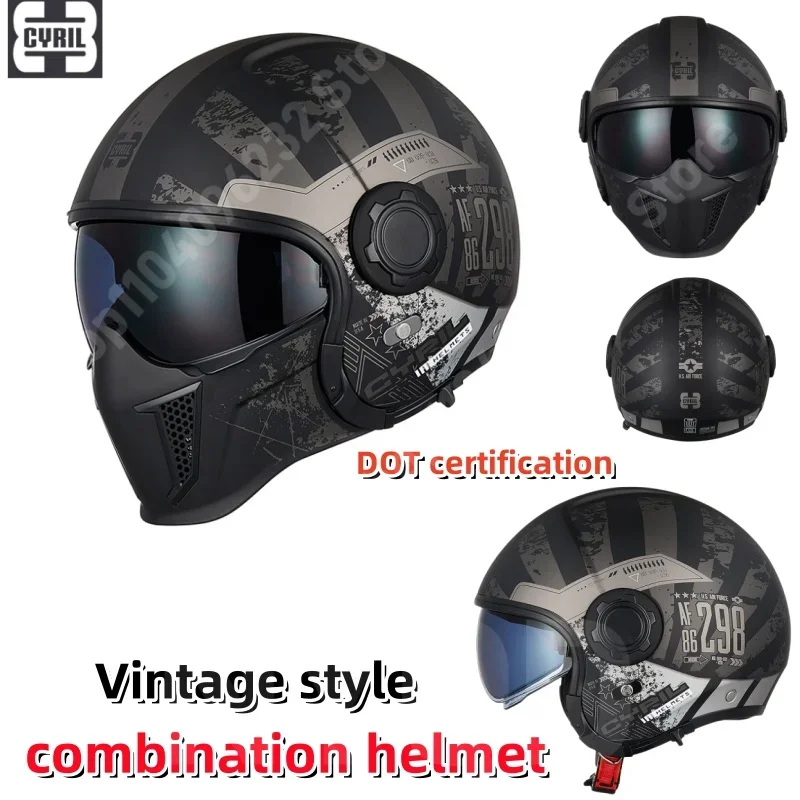 

CYRIL аварийный шлем мотоциклетный зимний черный комбинированный шлем воина с двойной линзой полушлем круизный мотоцикл