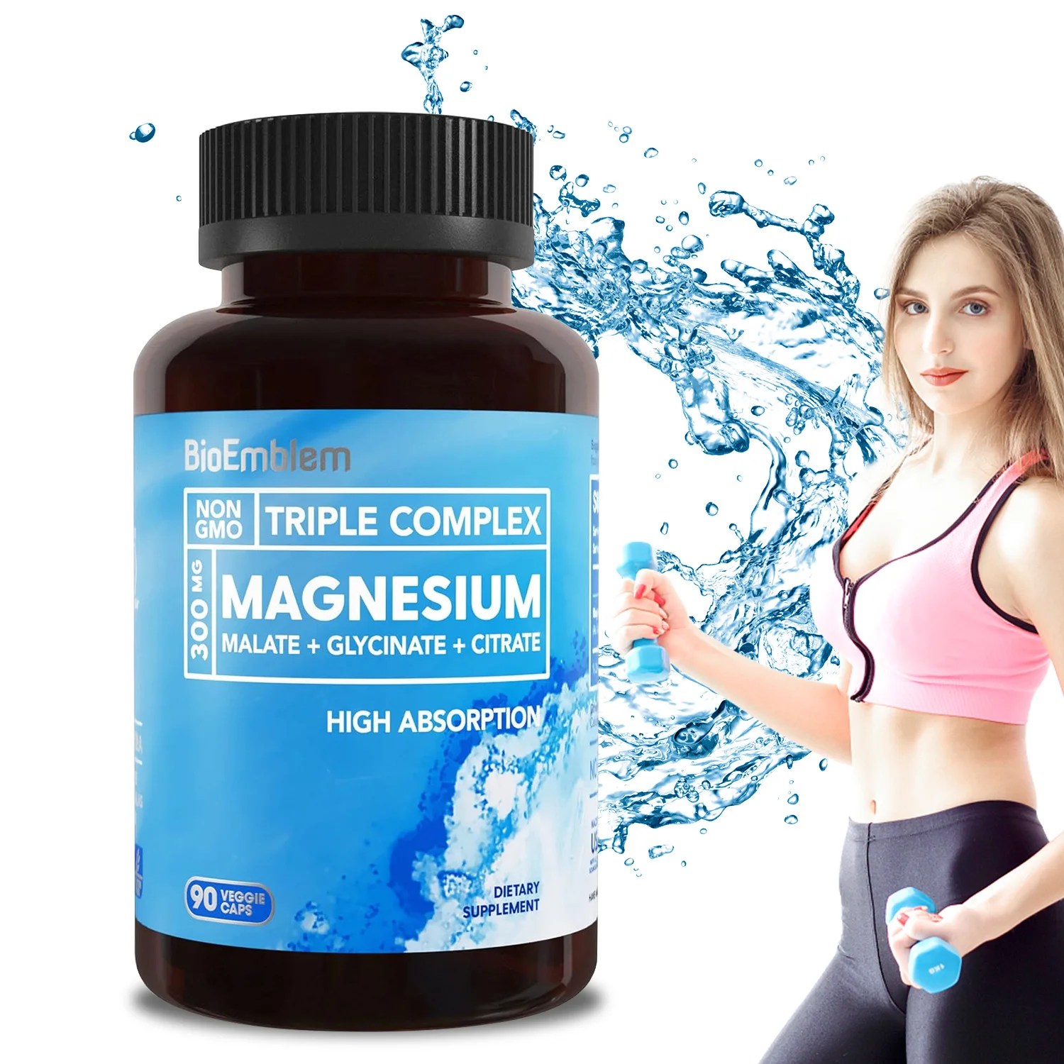 

Triple Magnesium Complex - 300mg Magnesium Glycinate, Malate & Citrate for Muscle, Nerve & Energy, Highly Absorbable, Vegetarian