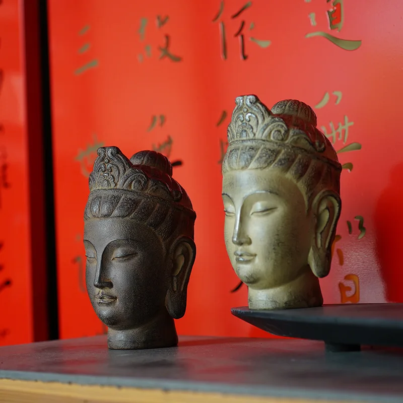 

Vintage Buddha Head Resin Sculpture‌ - Zen Decor for Tea Room & Study Desk