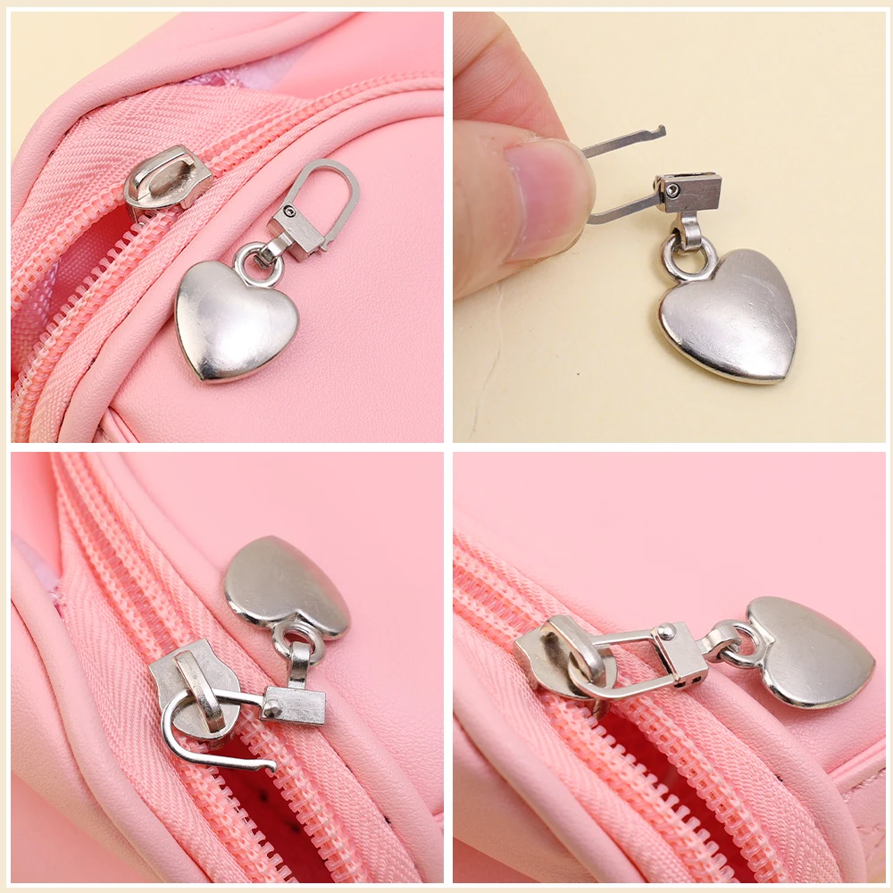 5/1PCS Zippers Puller Head Heart Shape Detachable Metal Zipper Slider Repair Kits for Bags Backpack Coat Sewing Zipper Pull Tab