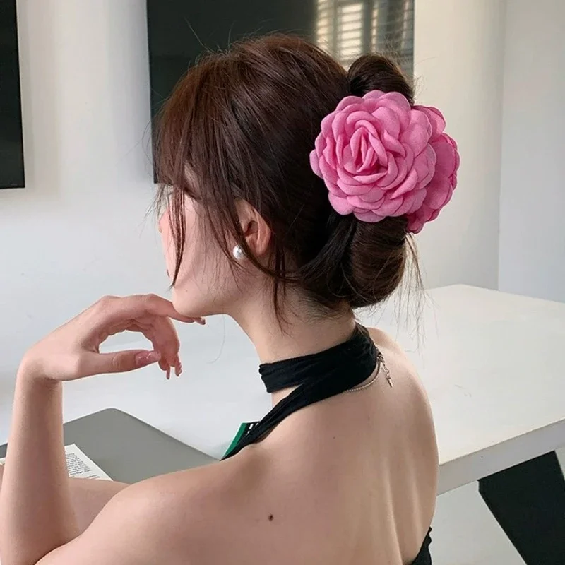 Big Rose Flower Hair Claw French Vintage Hairpin Ins Camellia Crab Backward Shark Hairpin Clip Fashion Women Headwear Accessorie