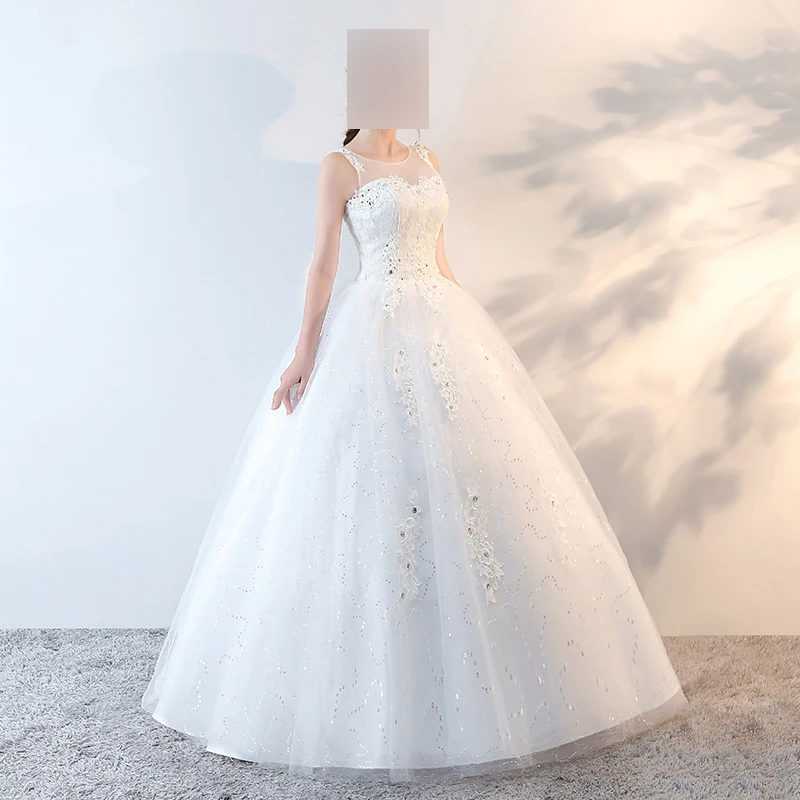 Customized Elegant Ball Gown Women Wedding Dresses Appliques Scoop Neck Tulle Bridal Gowns Formal Vestido De Noiva Robe Mariage