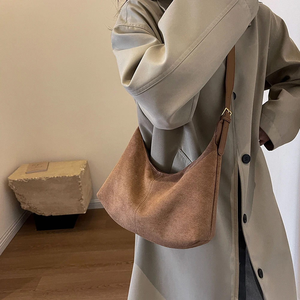 Vintage Handbag Purse for Women Suede Shoulder Bag Causal Crossbody Bags Female Luxury Designer Clutch Ladies Crescent Hobo Bag image 3