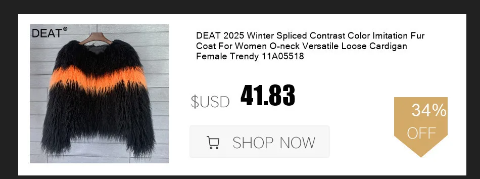 DEAT 2026 Winter Thick Leopard Print Faux Fox Fur Coat For Women Contrast Color High Quality Suit Collar Overcoat 11A06743
