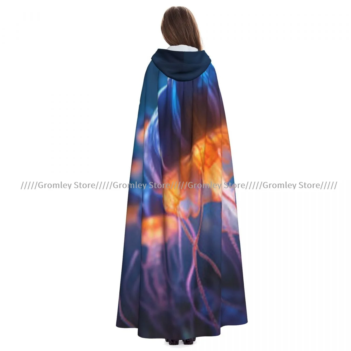 Jellyfish Aurelia Aurita In Sea Witch Cloak Hooded Cosplay Costume Halloween Adult Long Party Cape