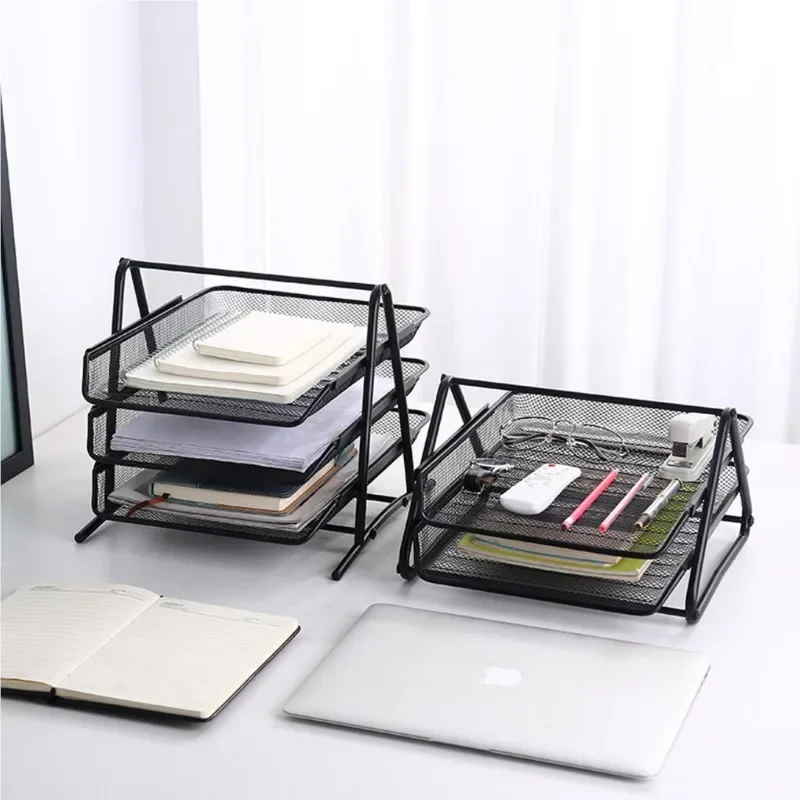 

1pcs Iron Craft Office Files Holder Hollow Office Working Studying Files Tray Organizer Metal Files Rack