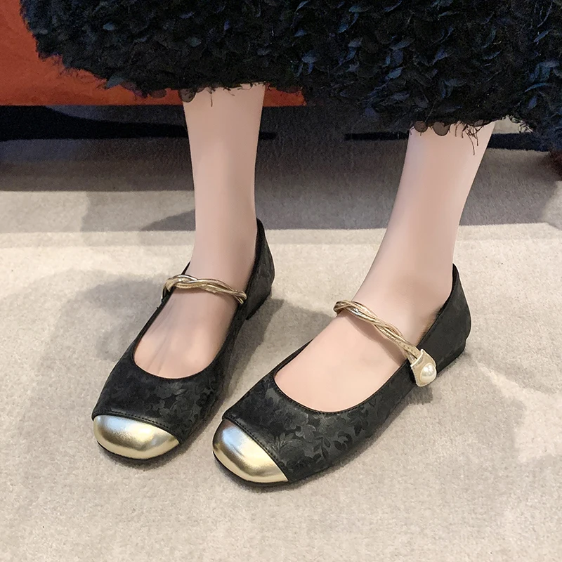 Aphixta Elegant Flower Upper Diamonds Pearl Flats Shoes Shallow HooK Loop Loafers Woman Green Cool Shoes Soft Sole Ladies Shoes