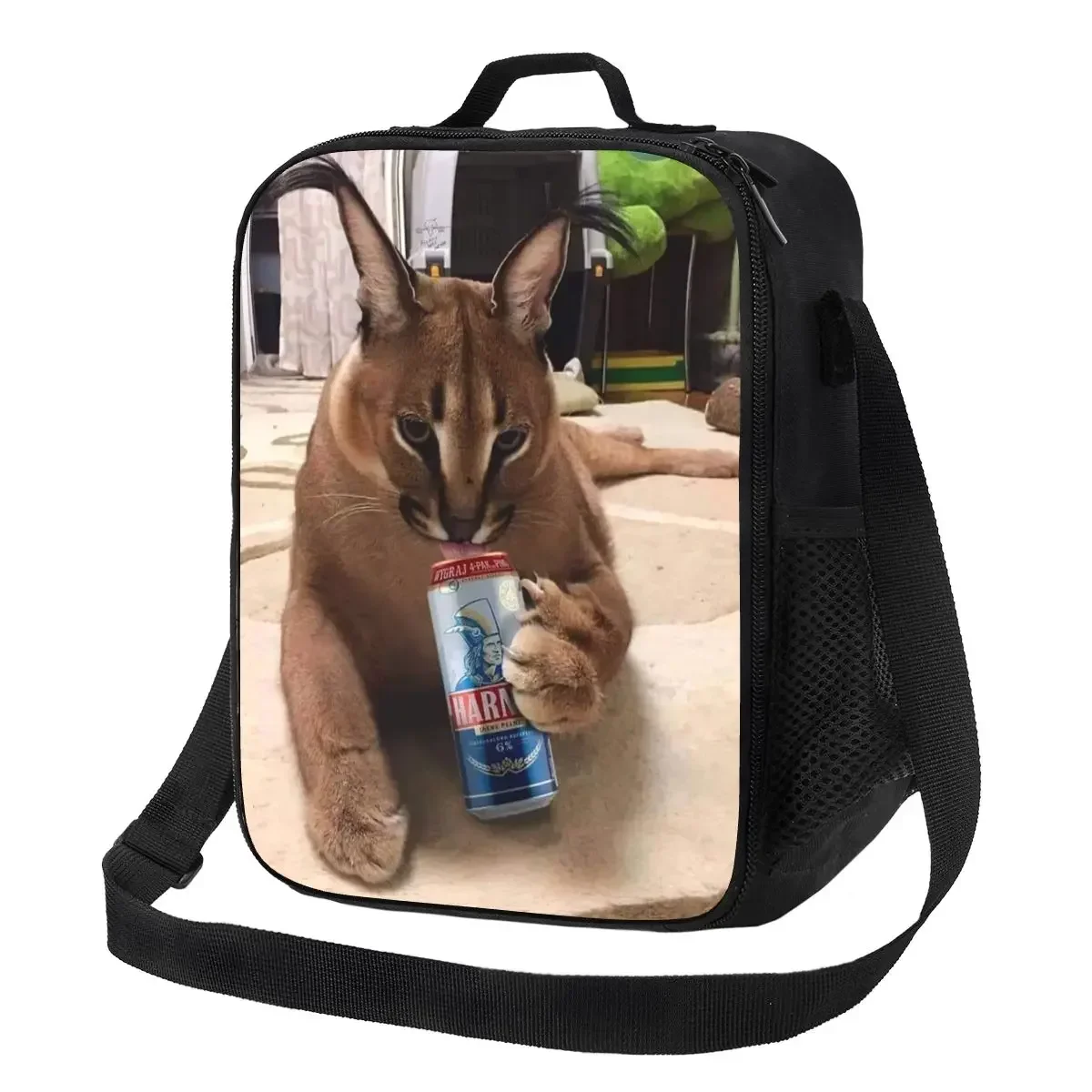 

Funny Floppa Drinking Insulated Lunch Tote Bag for Women Caracal Cat Portable Thermal Cooler Food Lunch Box Kids School Children