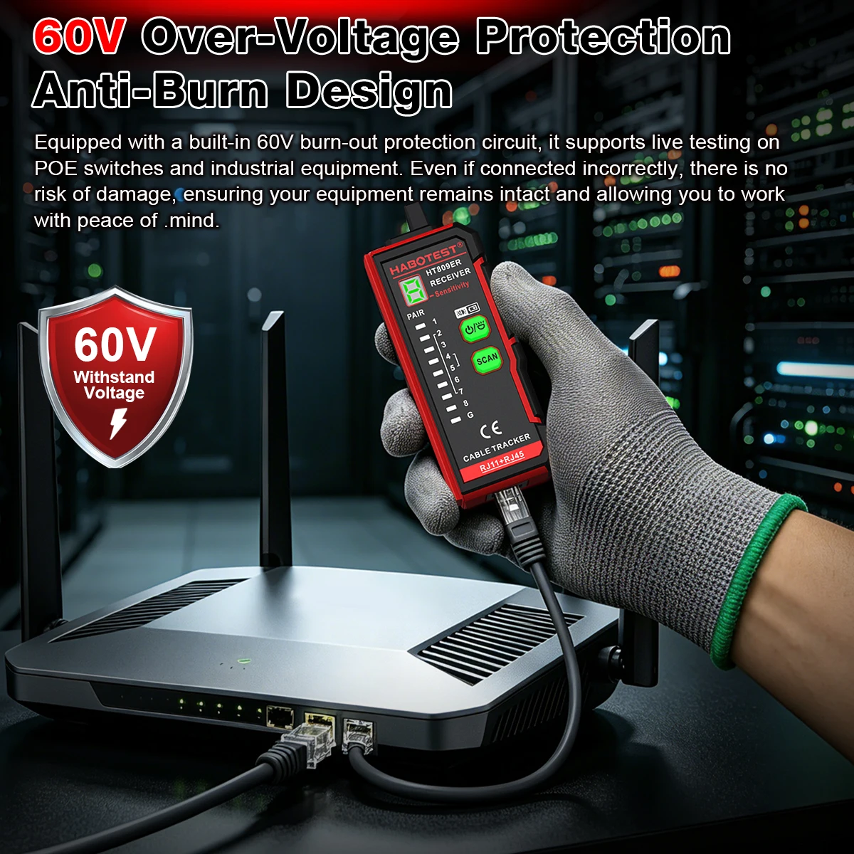 HABOTEST Kabeltester HT809A RJ45 RJ11 Ethernet-Leitungsfinder CAT5 VFL Glasfaser-Fehlerdetektor mit Geräuschunterdrückung – Detail 9