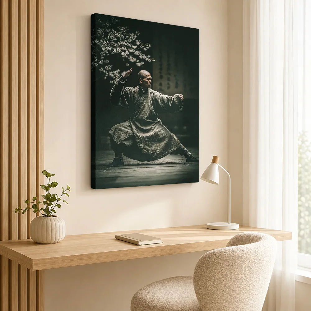 Martial Arts Master In Action Framed Canvas Print Poster Customized Japanese Ink Wall Art for Studio Decor Gift for Collectors