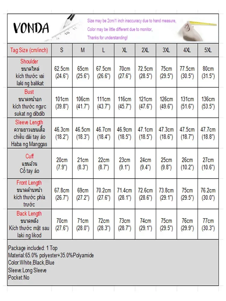 Blusas de talla grande 5XL VONDA a la moda para mujer, camisas de manga larga acampanada de otoño, Tops tipo túnica con volantes lisos, Blusas holgadas informales