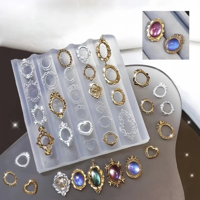 Cadre photo rétro, coquille baroque, sculpture florale, Portrait romain, Relief 3D, Nail Art, moule à ongles en Silicone hautement Transparent