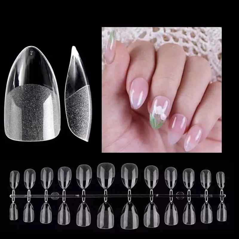 120Pcs Short Almond Oval Fake Nail Tips Extension System Sculpted Full Cover Nail Gel French Ballerinas Capsules Press On Tips image 6